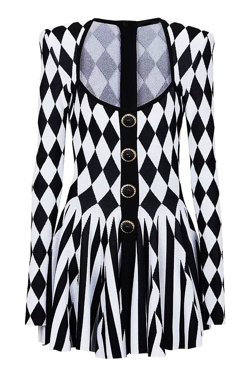 Abiga Diamond Jacquard Flared Knit Mini Dress