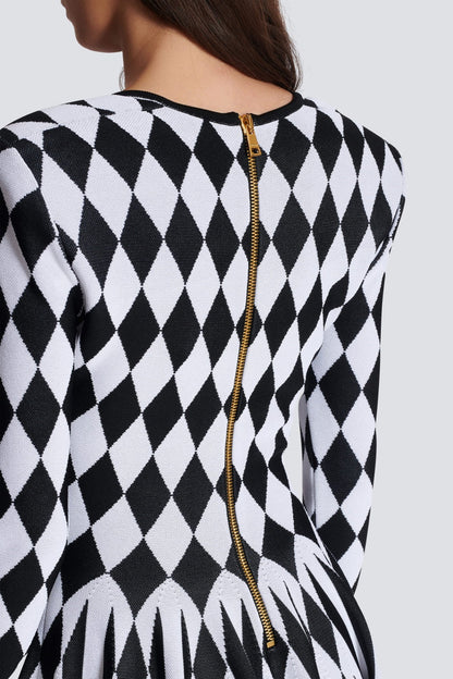 Abiga Diamond Jacquard Flared Knit Mini Dress