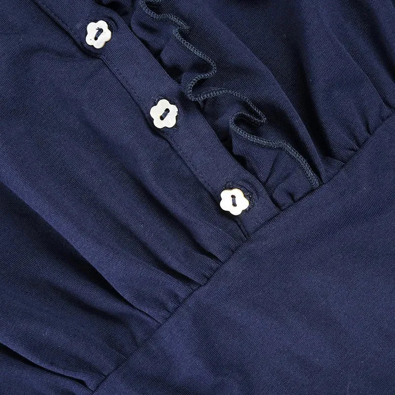 Polo Collar Button Front Ruffle Trim Empire Waist Tiered Ruffle Mini Dress