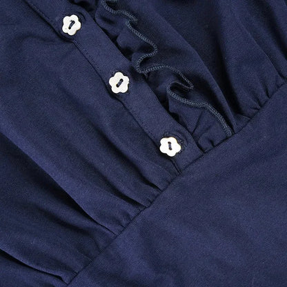 Polo Collar Button Front Ruffle Trim Empire Waist Tiered Ruffle Mini Dress