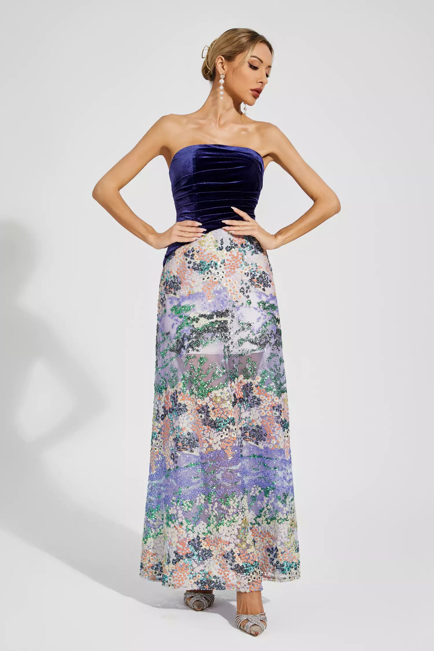 Ryann Purple Sequins Off-shoulder Dress