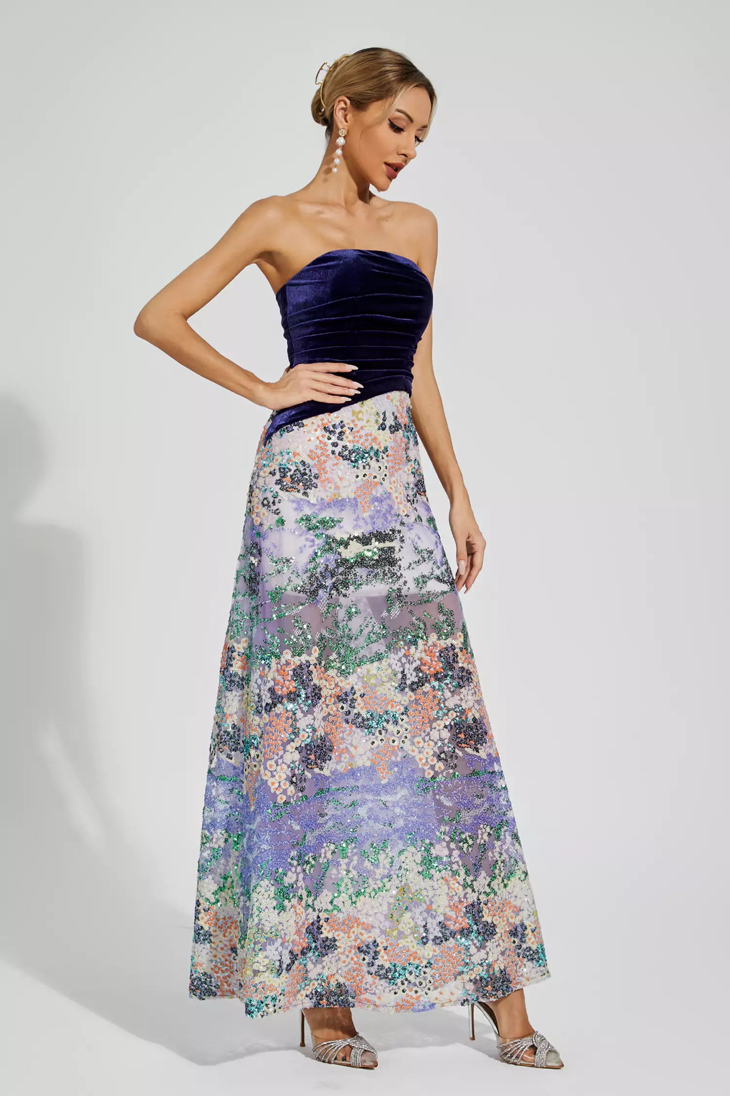 Ryann Purple Sequins Off-shoulder Dress