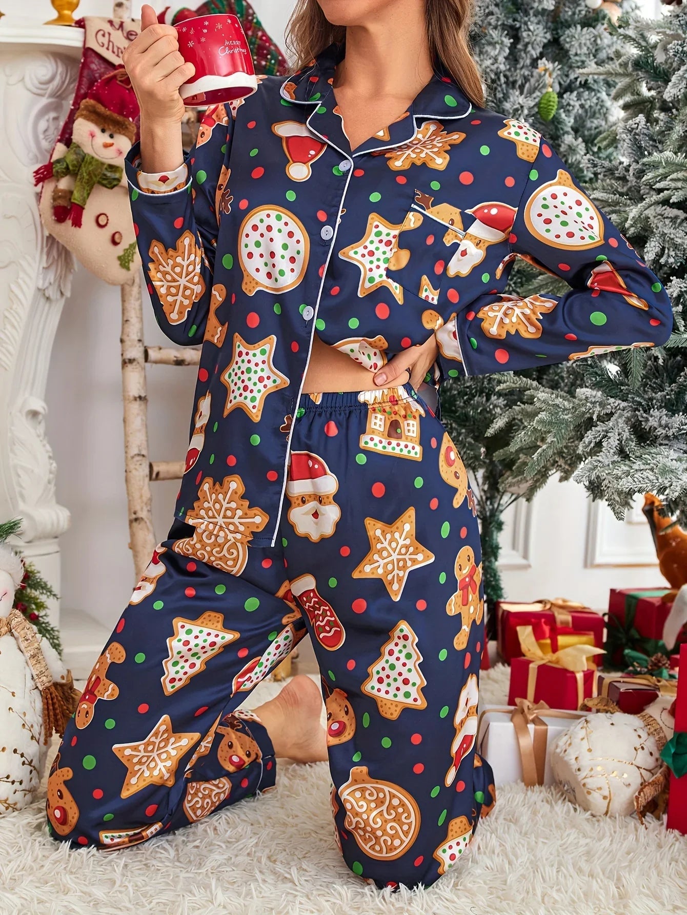 Cozy Christmas Cookie Print Long Sleeve Pajama UNISEX