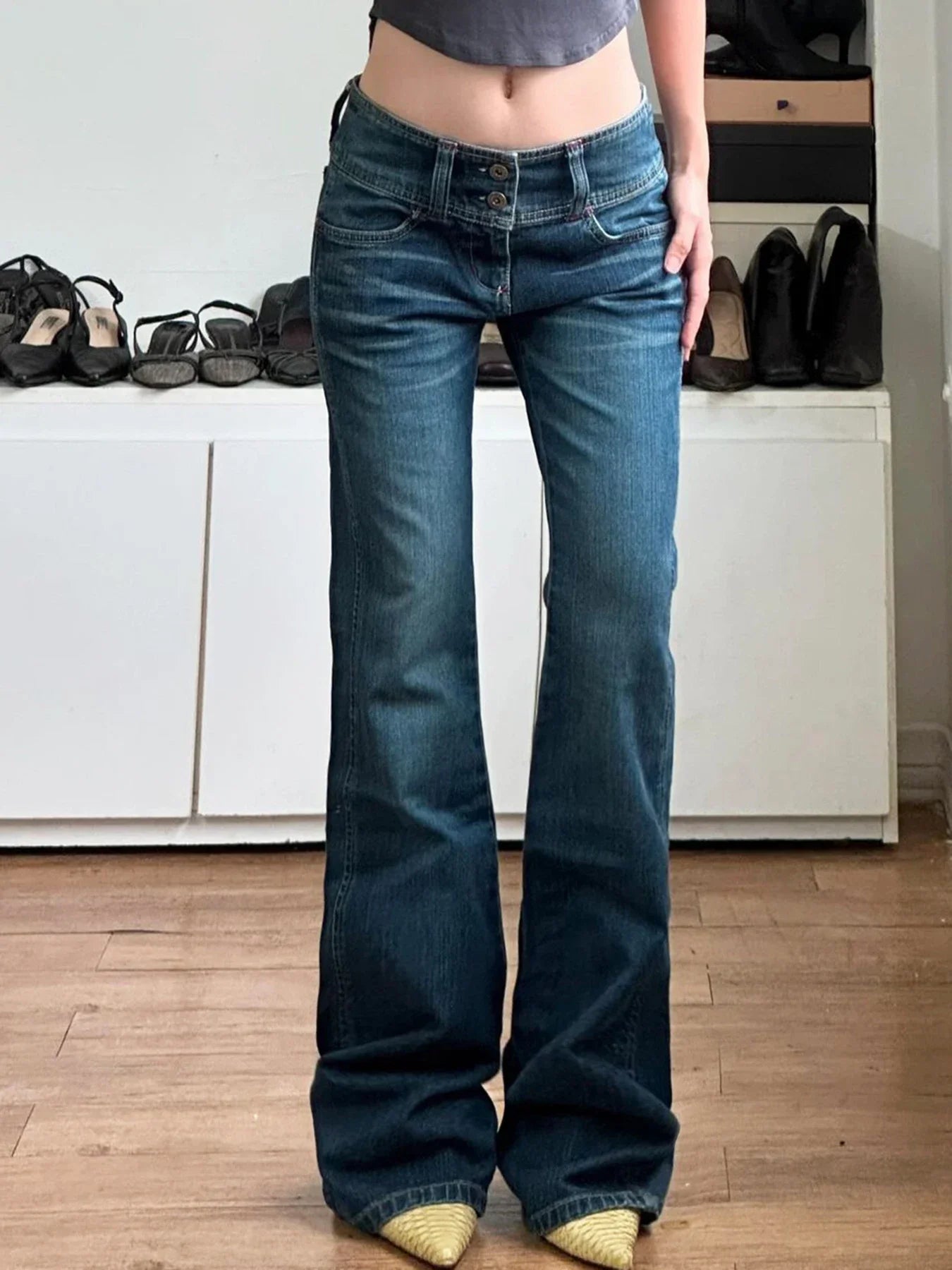 Vintage Button-up Denim Pants Street Style Low Rise Baggy Straight Jeans for Women y2k Aesthetic Loose Denim Trouser 90s