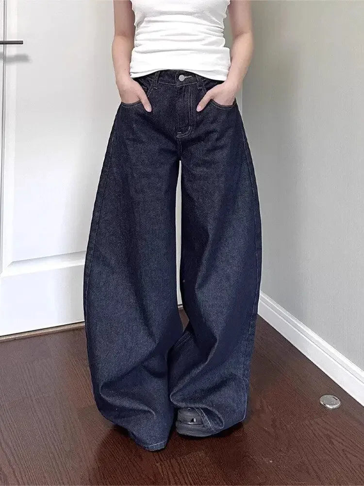 Retro American plus straight leg women jeans washed and versatile Gothic Harajuku loose fit high waisted casual jeans y2k pants