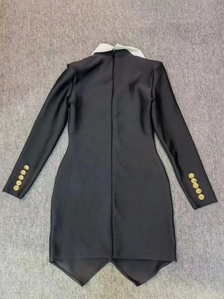 Contrast Collar Metal Button Flap Pocket Blazer Mini Dress