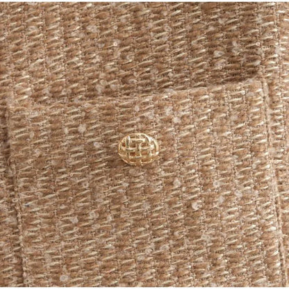 Fashion O-neck Pockets Short Coats For Women Autumn Long Sleeve Single Breasted Tweed Jacket New Chic Cropped Coats Female