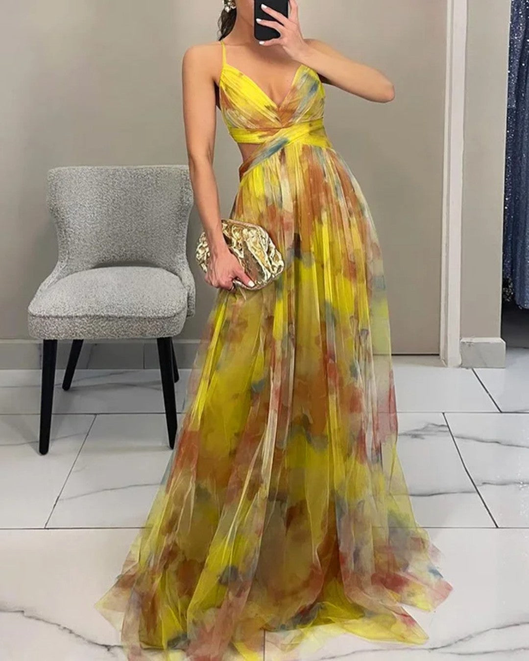 The Giselle — Watercolor Pleated Maxi Dress