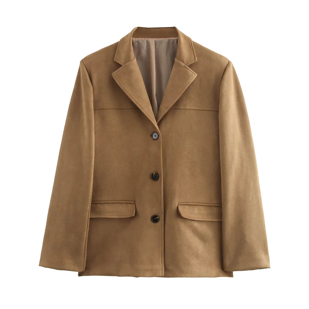 Women Autumn And Winter Suede Single-breasted Blazer Female Chic High Street Fashion Casual Lapel Long Sleeve Coat Mujer