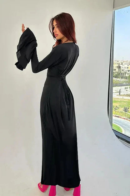 Monaco Elegance - Ruffled Sleeve Maxi Dress