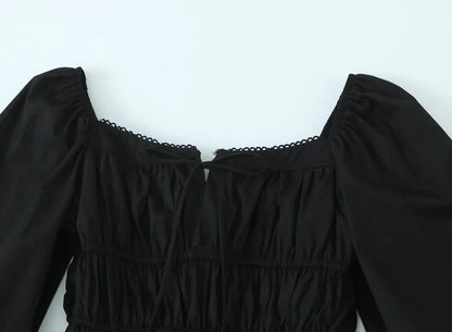Square Neck Bow Tie Puff Sleeve Smocked Waist Mini Dress