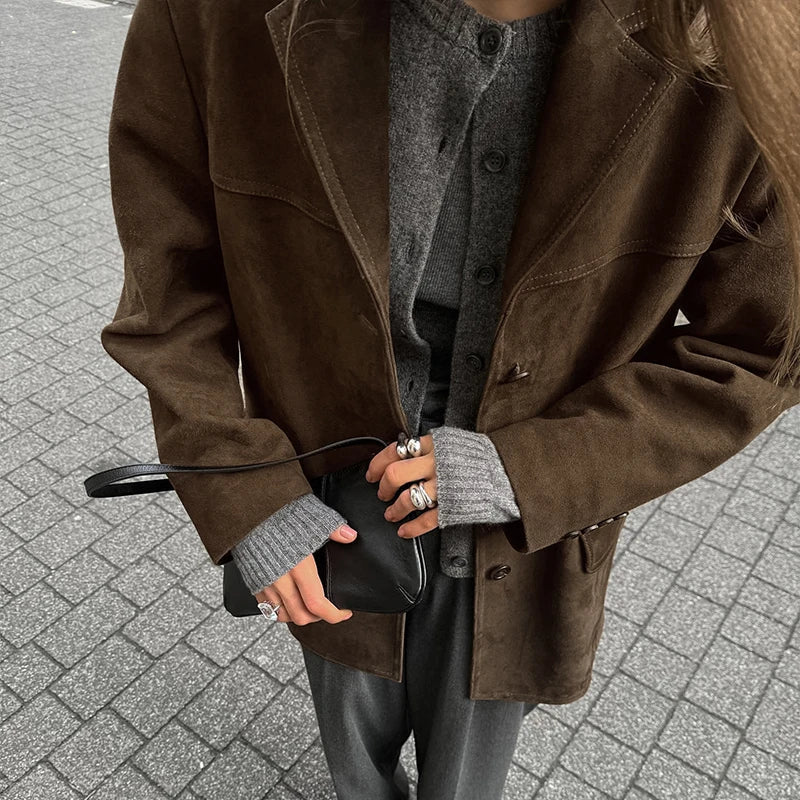 Fashion Turn Down Collar Suit Jacket for Women Casual Long Sleeve Single Breasted Female Coats Autumn Office Ladies Suits