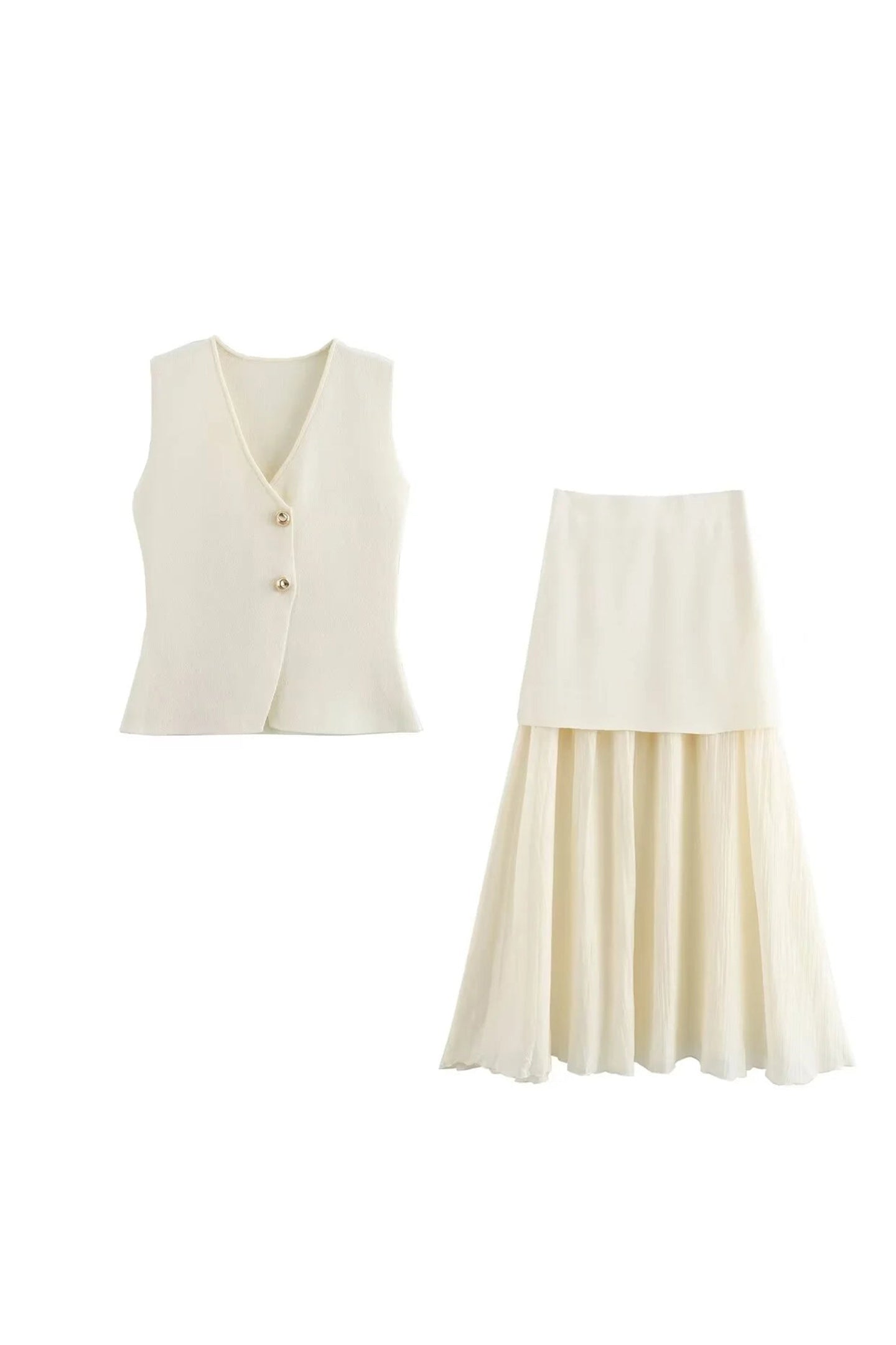 Lynn Spliced Pleated Skirt Knit Set