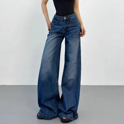 Retro American plus straight leg women jeans washed and versatile Gothic Harajuku loose fit high waisted casual jeans y2k pants