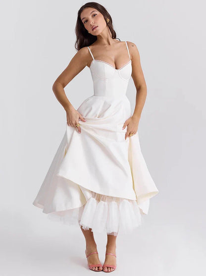 A-line Backless Spaghetti Strap Midi Dress