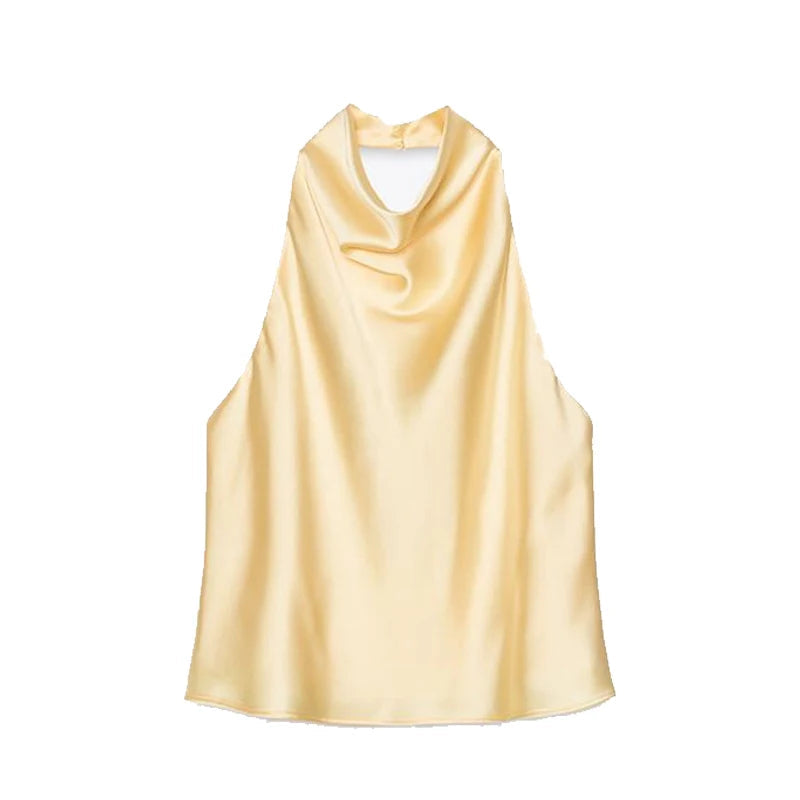 Sarina | Satin Backless Women's Halter Top