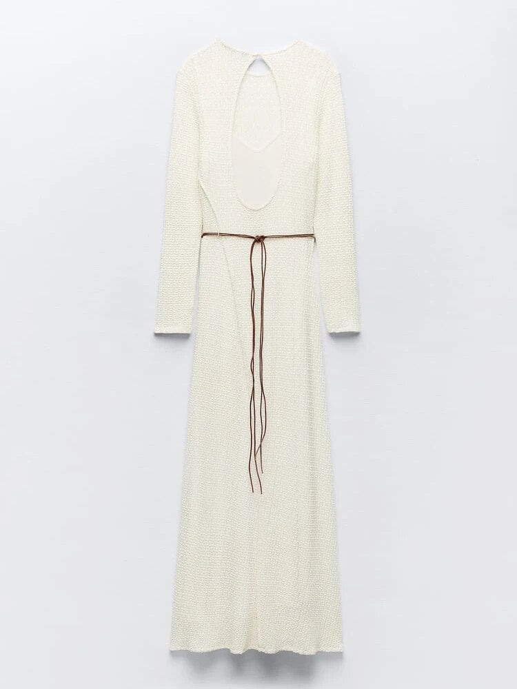 Off White Knitted Backless Maxi Dress