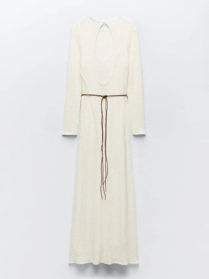 Off White Knitted Backless Maxi Dress