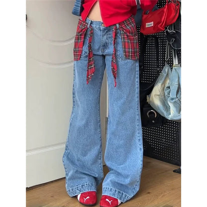 TAIVIMART  -  Y2K Blue Jeans For Women High Quality High Waist American Street Wide Leg Pants Hip Hop Vintage Straight Autumn Trousers