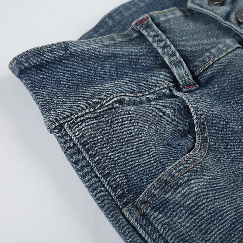 Vintage Button-up Denim Pants Street Style Low Rise Baggy Straight Jeans for Women y2k Aesthetic Loose Denim Trouser 90s