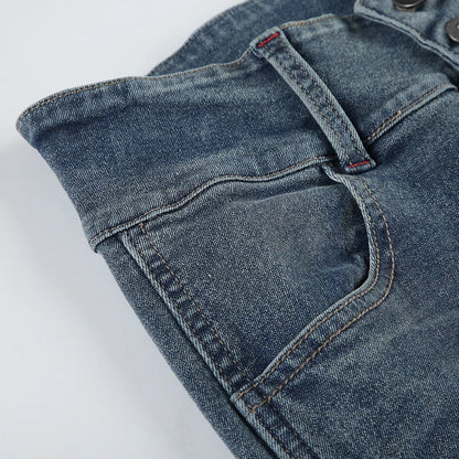 Vintage Button-up Denim Pants Street Style Low Rise Baggy Straight Jeans for Women y2k Aesthetic Loose Denim Trouser 90s