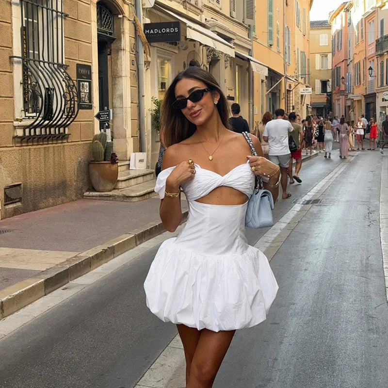 One-shoulder Tube Top Hollow Dress For Women Bodycon Twist Splice Sexy Hottie Sleeveless Dresses Folds A-Line Hem Fashion