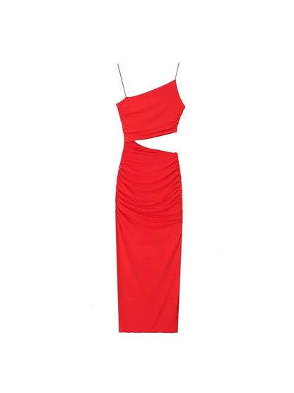 Spaghetti Strap Cutout Slit Midi Dress