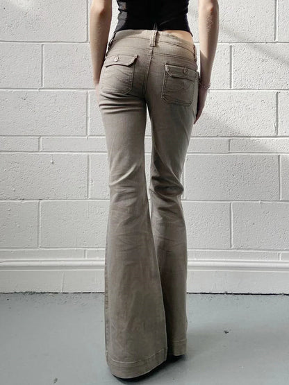 Slim Fit Simple Flared Pants Women High Fashion Causal England Style All-Match Basic Jeans Classical Clothing