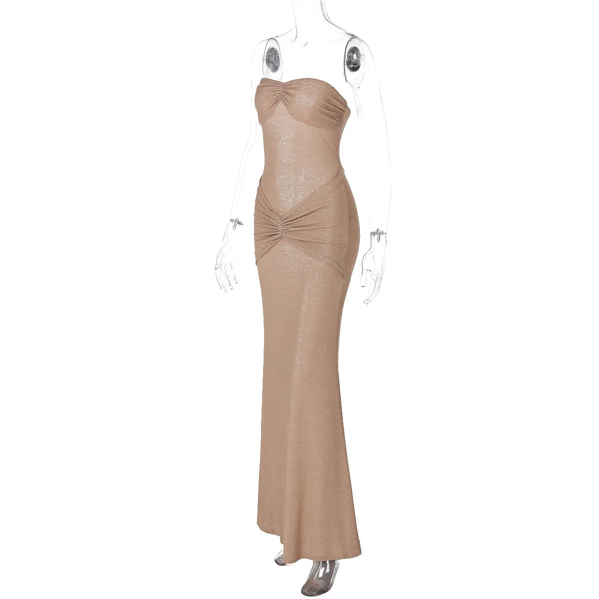 Elegant Strapless Long Maxi Mermaid Dress 2025 Women Sleeveless High Waist Ruched Backless Weddiing Party Evening Prom Dresses