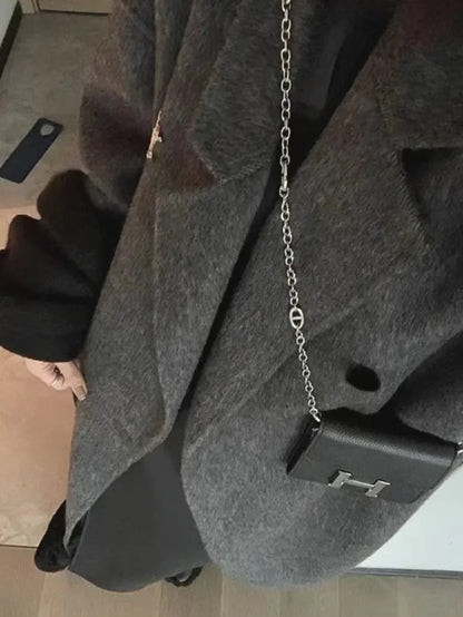 new Women Wool Blend Coat Solid Mid Long Woolen Blazer Thick Warm Blouse Women's Overcoat Office Lady Tops Autumn Winter