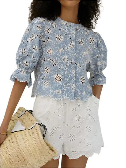 Bleue Eyelet Top