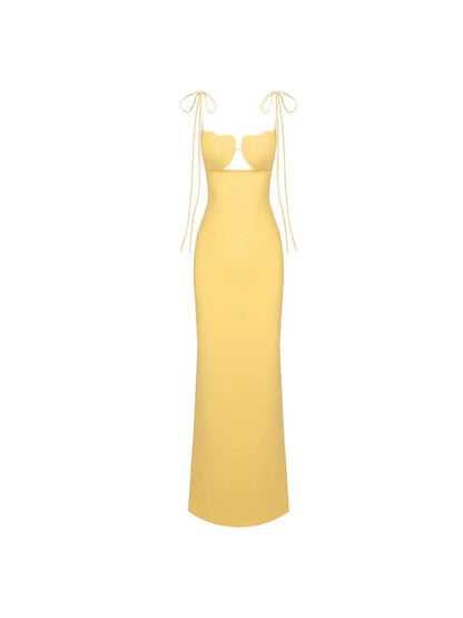 Tied Spaghetti Strap Cutout Flare Maxi Dress