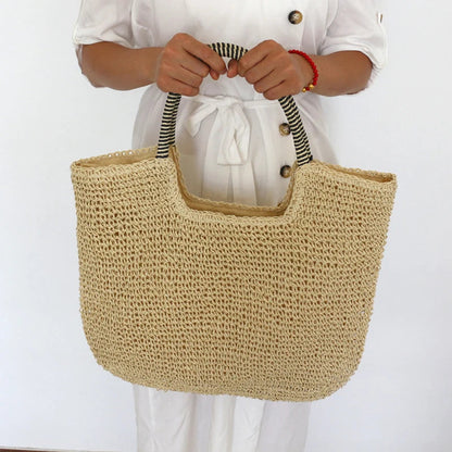 Beach Vintage Handmade Woven Shoulder Bag Raffia Rattan Shopping Bags Bohemian Ladies Summer Travel Vacation Casual Totes