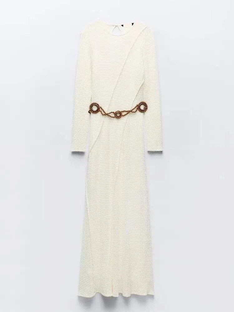 Off White Knitted Backless Maxi Dress