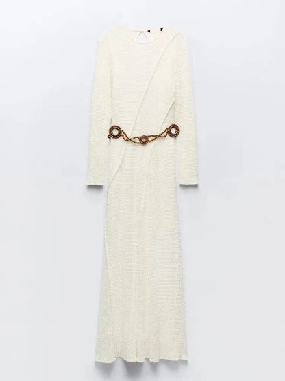 Off White Knitted Backless Maxi Dress