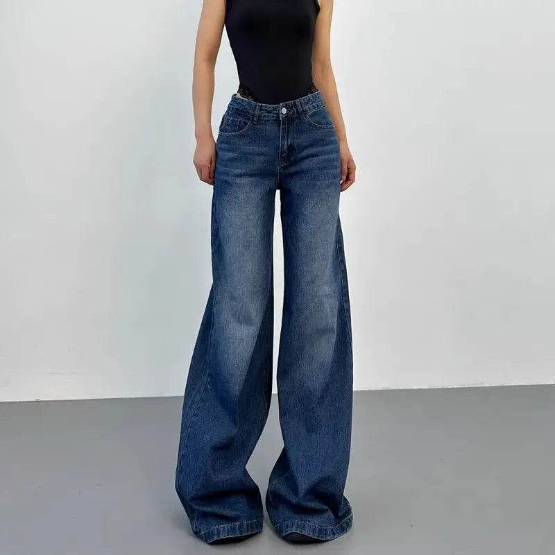 Retro American plus straight leg women jeans washed and versatile Gothic Harajuku loose fit high waisted casual jeans y2k pants