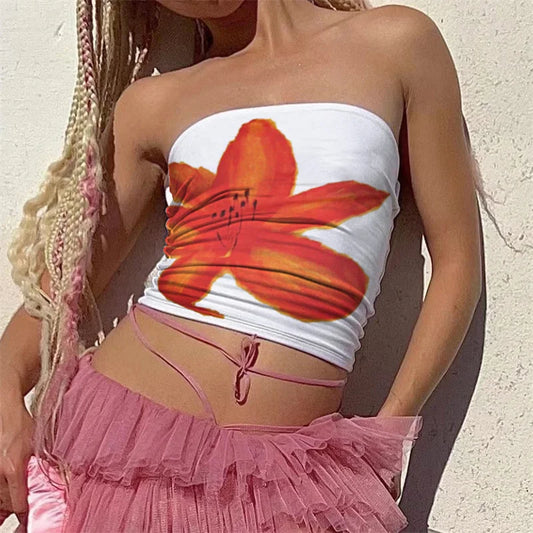 Aesthetic Flower Print Strapless