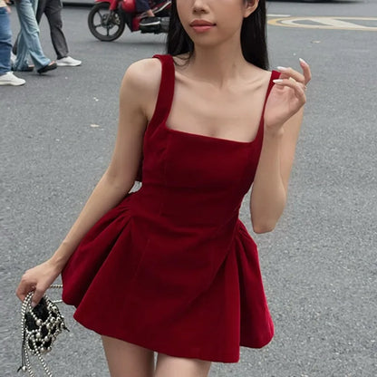Spaghetti Strap Open Back Oversized Bow Flared Mini Dress