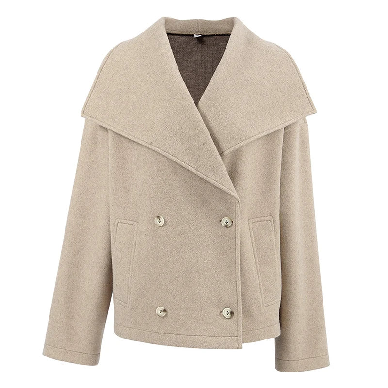 TAVIMART  -  Vintage Large Lapel Collar Short Coats Women Retro Casual Double-Breasted Pocket Coat Female Autumn Chic Loose Street Outwear
