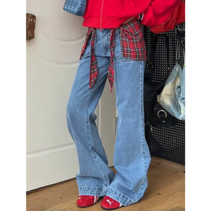 TAIVIMART  -  Y2K Blue Jeans For Women High Quality High Waist American Street Wide Leg Pants Hip Hop Vintage Straight Autumn Trousers