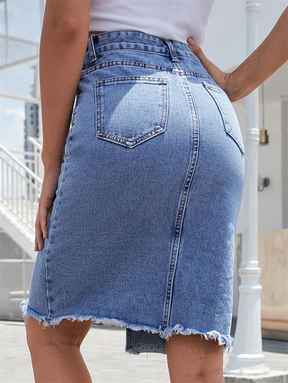 AmyVictoria | Casual Slit Midi Denim Skirt