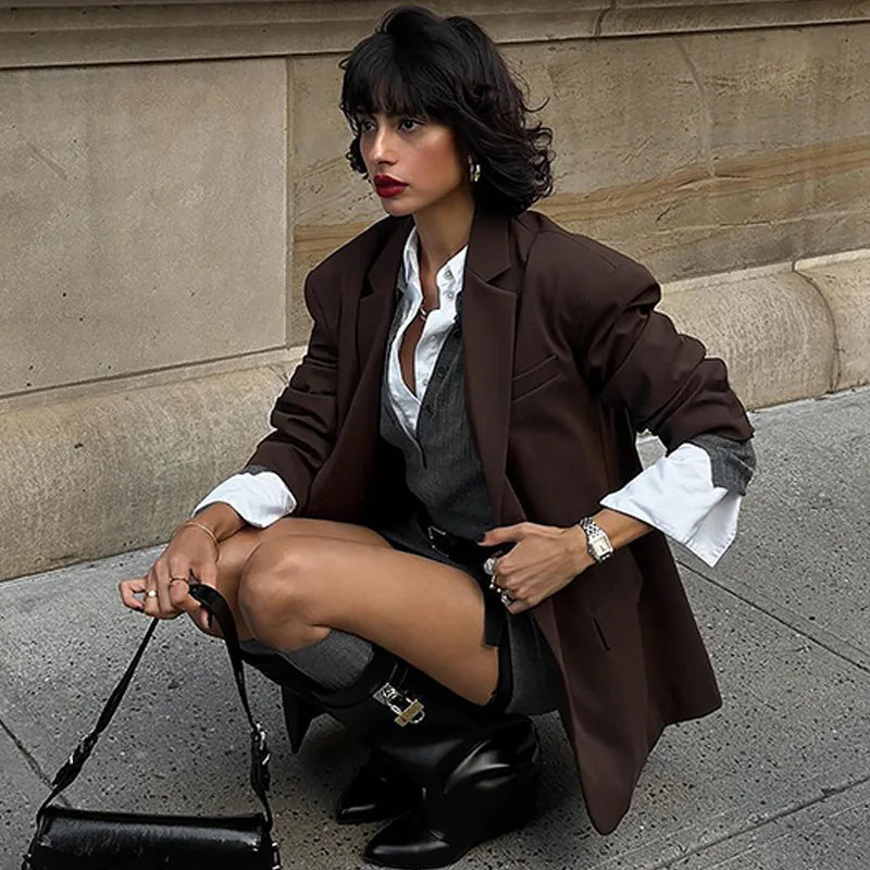 Vintage Leopard Print Woman Blazer Jacket Fashion Lapel Single Breasted Pockets Long Sleeve Coat Lady Fall Office Outerwear