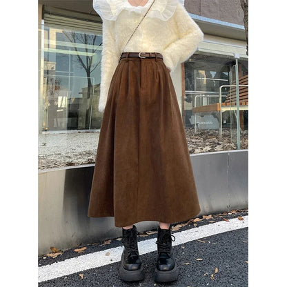 AmyVictoria | Classic Belt Corduroy Midi Skirt