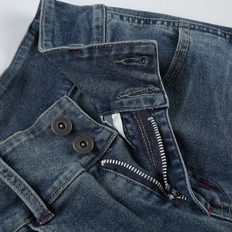 Vintage Button-up Denim Pants Street Style Low Rise Baggy Straight Jeans for Women y2k Aesthetic Loose Denim Trouser 90s