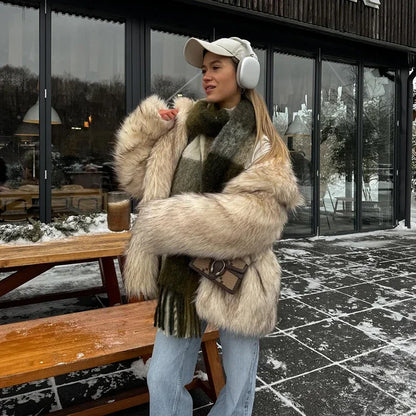 Luxury Brand Fluffy Faux Fur Jacket Women Winter Long Thicken Warm Gradient Fox Fur Coat Streetwear Furry Overcoat