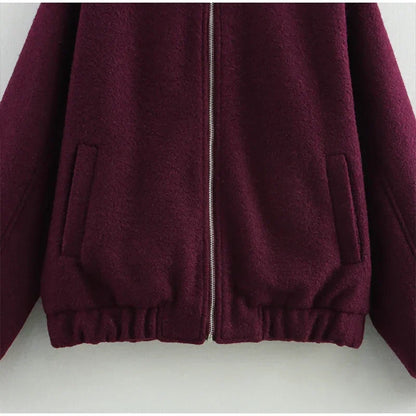 Casual Zipper Long Sleeve O-neck Coat for Women Spring New Solid Loose Female Jacket Vintage Ladies Outwear Top High Street