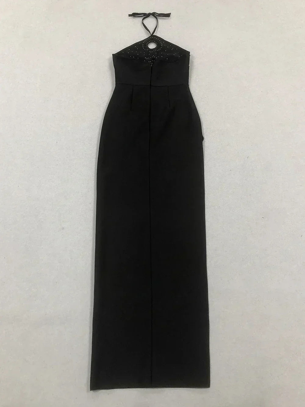 Halter Ring Cut Out Studded Thigh Slit Backless Maxi Gown