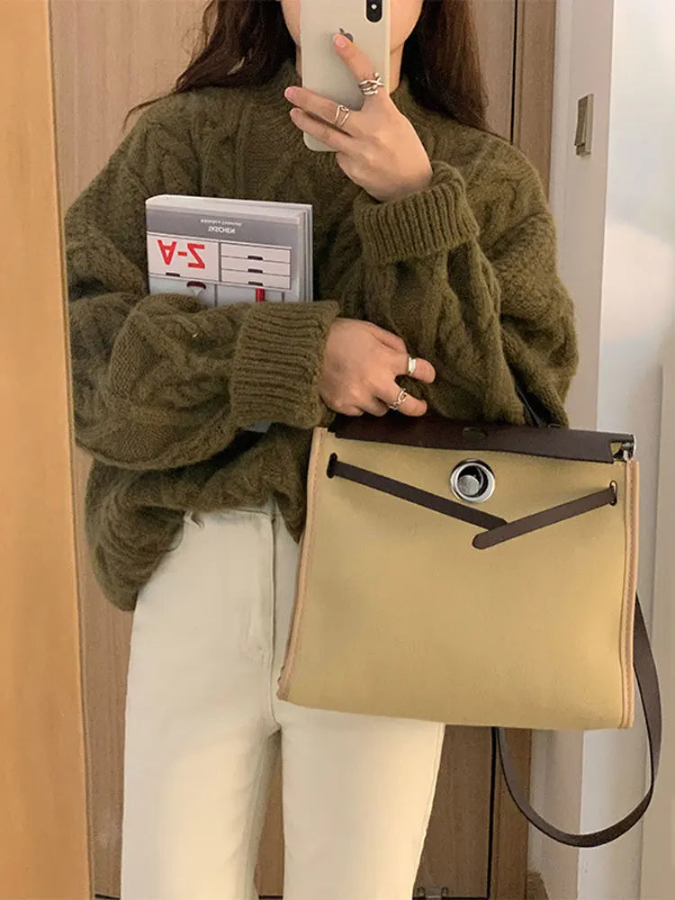 Thick Twisted Sweater Women Autumn Long Sleeve O-neck Female Knitted Pullover Solid Casual Loose Lady Kintwear Tops
