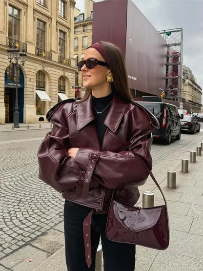Burgundy Faux Leather Jacket