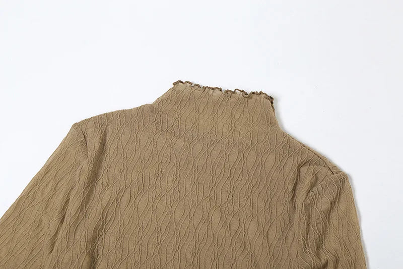 Mock Neck Long Sleeve Textured Knit Waist Tie Two Piece Set